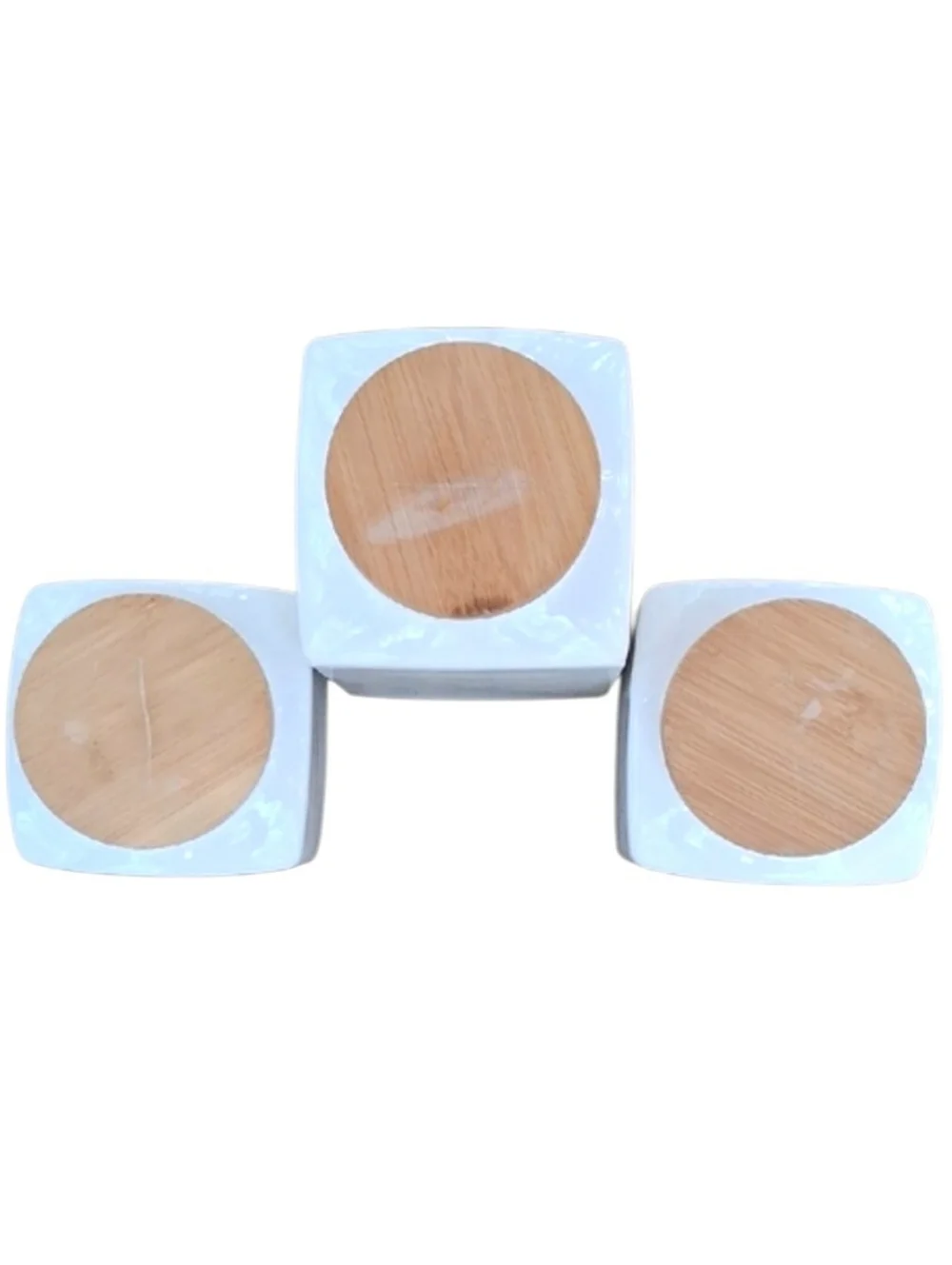 THL Ceramic Tea, Flour & Sugar Canister Set with Wooden Lids - White